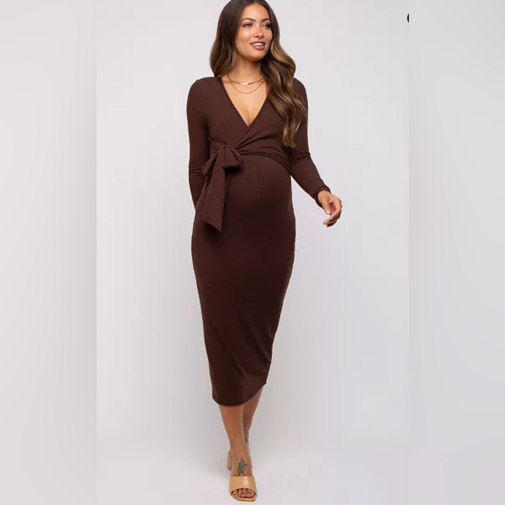 Elegant Brown Maternity Wrap Dress